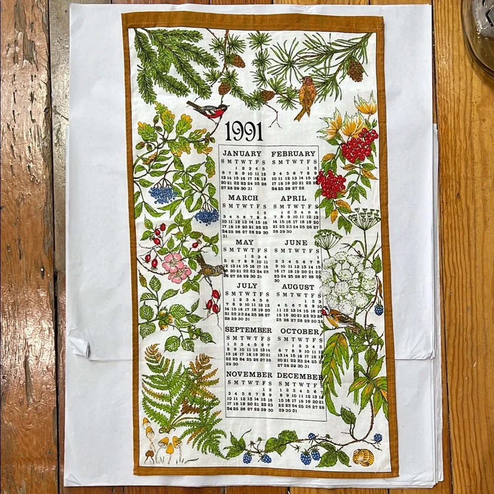 Vintage Floral 1991 Calendar Tapestry